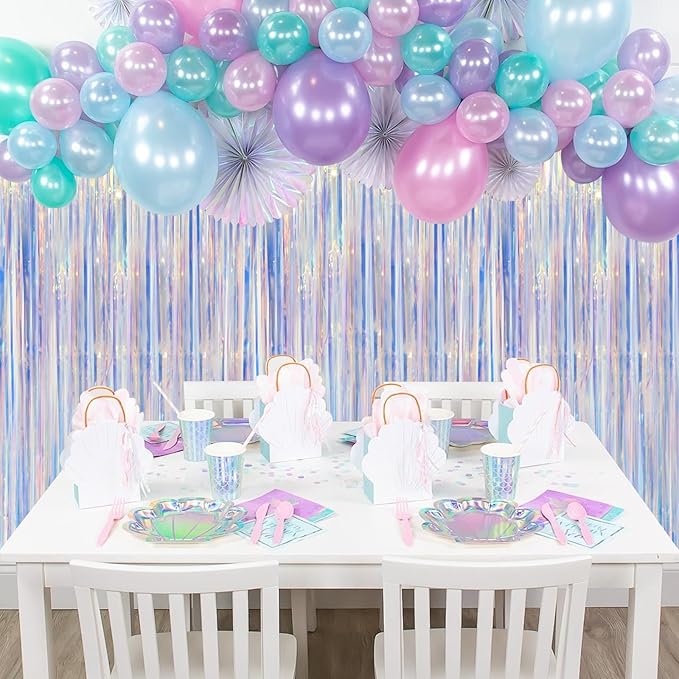 2 Pack Iridescent Foil Fringe Curtains, Holographic Tinsel Streamers Birthday Party Decorations, Fringe Backdrop for Kids Birthday, Baby Shower, Anniversary, Engagement Themes Party