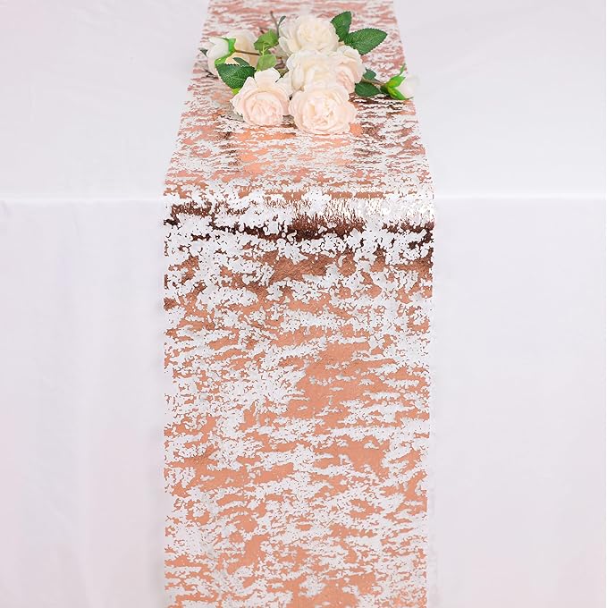 Snowkingdom 2 Pieces Rose Gold Table Runner 11"x108" Glitter Sequin Metallic Pink Thin Mesh Runner Sparkly Table Decorations for Wedding, Bridal Shower, Baby Shower Birthday Party