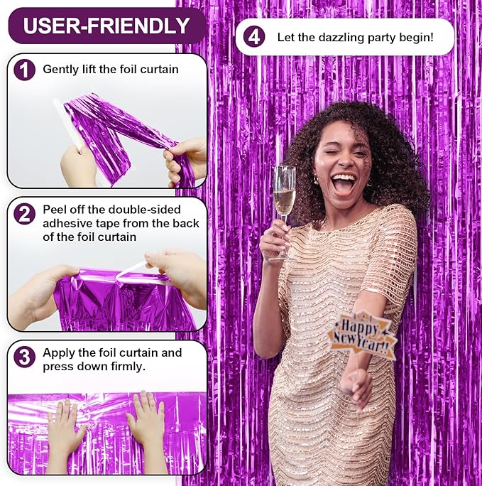Homiest 3 Pack Hot Pink Tinsel Backdrop, 3.3x6.6 FT Metallic Tinsel Foil Fringe Curtains Party Decorations, Birthday Door Streamers for Baby Shower Wedding, Photo Booth Props Background Wall Decor