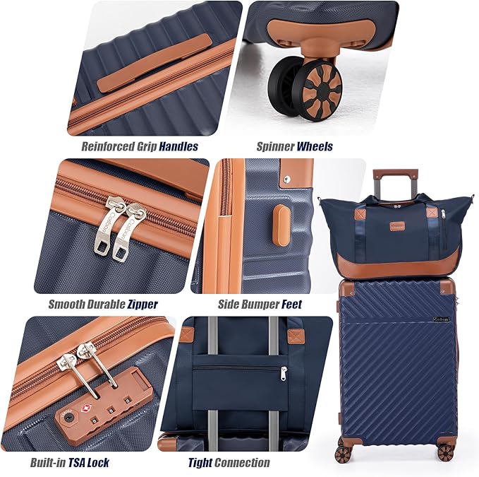 Cosbarn Luggage Sets 5 Piece with TSA Lock Spinner Wheels, Unisex Hard Case ABS Suitcase Set, Hardshell Lightweight Waterproof Travel Hardside Suitcases with Wheels for Women Men, Sky Blue