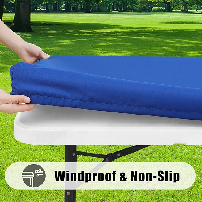 Smiry 2 Pack Rectangle Picnic Table Cloth, Waterproof Elastic Fitted Tablecloths, Washable Polyester Rectangular Patio Table Cover for Camping, Indoor and Outdoor (Blue, 30"x72")