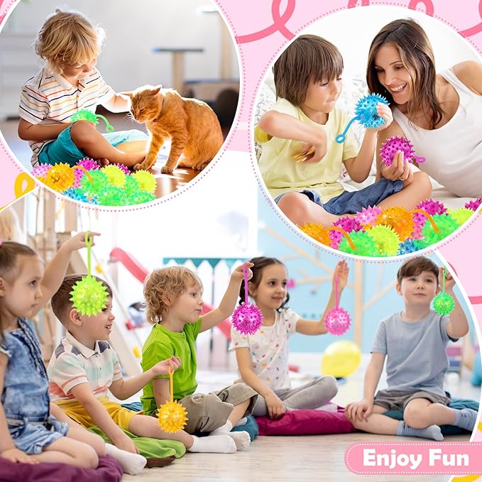 Sotiff 200 Pcs Light up Ball Spiky LED Bouncy Ball Flashing Squeaky Multicolor Puffer Toy Rubber Sensory Toy Carnival Prizes Bulk Party Favors for Teens, Adults, Children