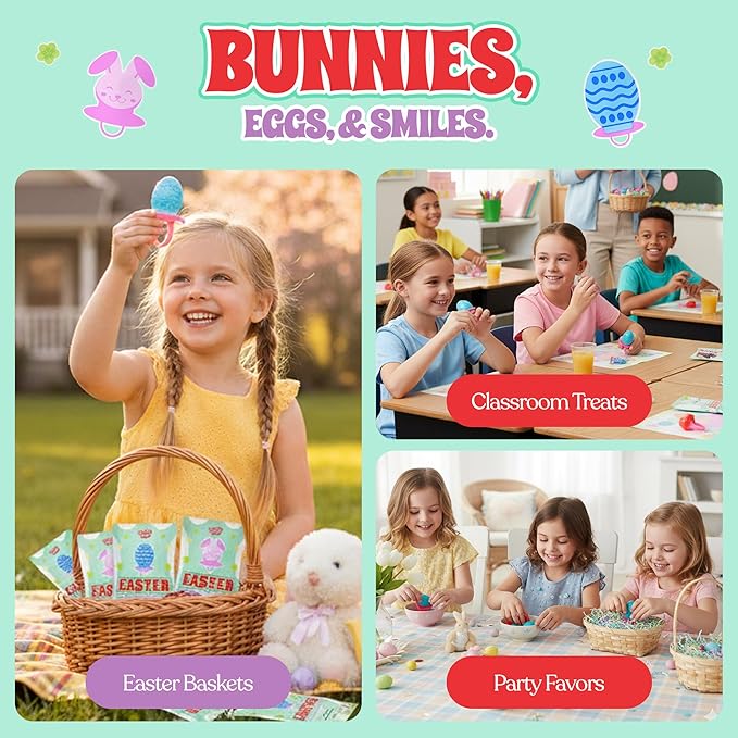 60 Pack Easter Ring Candy – Individually Wrapped Holiday Themed Bunny & Egg Lollipops – Strawberry, Tutti Frutti Delicious Flavors – Bulk Suckers Great Use, For Kids, Party Favor, Classrooms Partys, Goodie Bags, Baskets