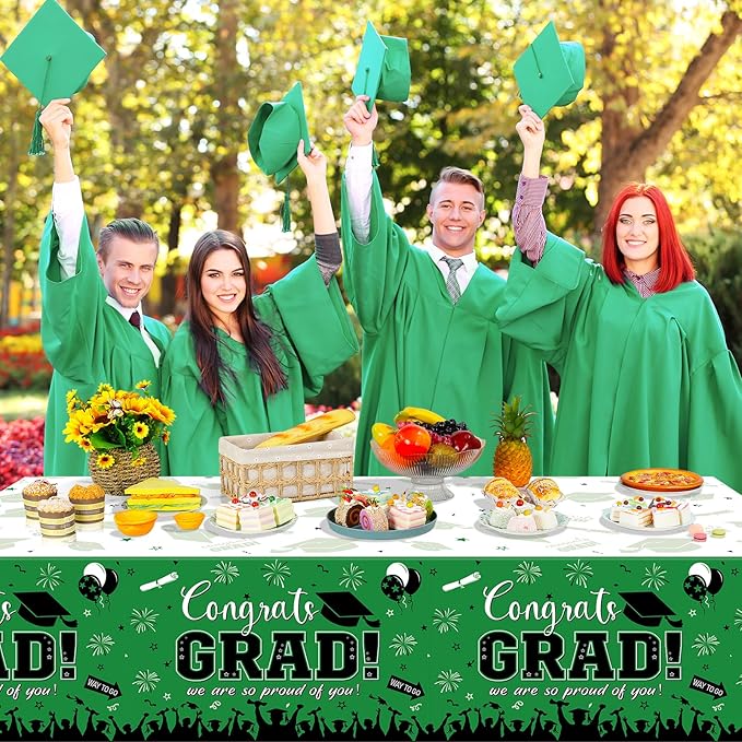 12Pack Graduation Tablecloth Party Decorations, Class of 2026 Congrats Grad Plastic Tablecover Party Supplies, Green Rectangle Graduation Table Decorations for College High School Party, 54 x 108 Inch