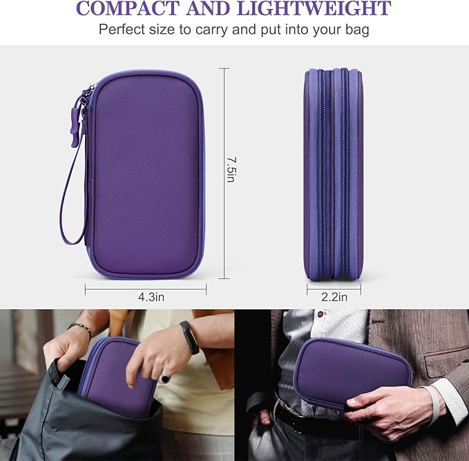 FYY Electronic Organizer, Travel Cable Organizer Bag Pouch Electronic Accessories Carry Case Portable Waterproof Double Layers All-in-One Storage Bag for Cable, Cord, Charger, Phone, Earphone Purple