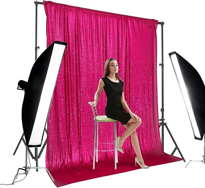 PartyDelight Hot Pink Sequin Backdrop 10x10ft - High Density 3mm Shimmer Sequin Background with 4-Inch Rod Pocket, Sparkly Photography Curtain for Stage, Gala & Large Event Decoration