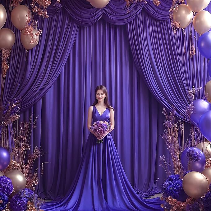 40x10FT Dark Purple Backdrop Curtains for Wedding Parties, Wrinkle Free Polyester Photography Backdrop Drapes for Baby Shower Birthday Parties Stage Background Stand Decorations 4x10ft,10 Panels