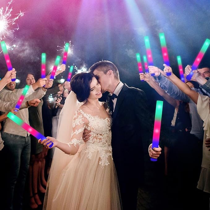 200 PCS LED Foam Sticks, Bulk Glow Sticks, Foam Glow Sticks for Wedding with 3 Modes Colorful Flashing, Glow in the Dark Party Supplies for Wedding, Raves, Concert, Sporting Events