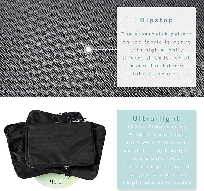 BAGAIL 6 Set Ultralight Compression Packing Cubes Packing Organizer for Travel Accessories Luggage Suitcase Backpack