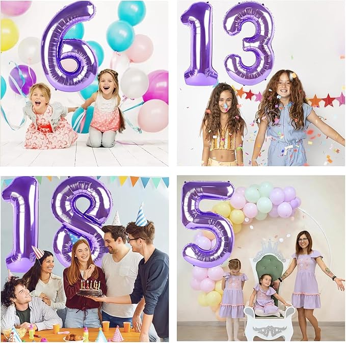 Purple Number Balloons, 40 Inch Purple Balloon 6.6 Helium Balloon 6th Birthday for 6 Years Birthday Decoration Children Girls Boys