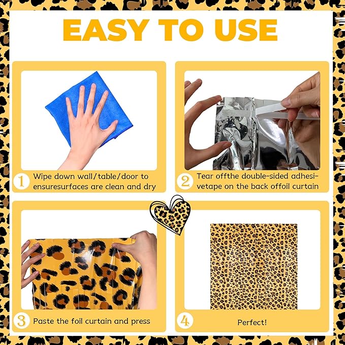 4 Pack Cheetah Print Foil Backdrop, Cheetah Print Birthday Decorations, Leopard Jungle Safari Bachelorette Backdrop 3.3×6.6ft Thickened Fringe Curtains for Photo Booth & Party Entrance