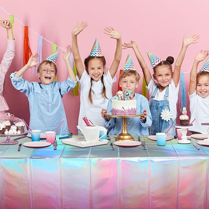 6 Pack Iridescent Pastel Plastic Tablecloth, Shiny Disposable Laser Rectangle Table Covers, Holographic Foil Tablecloth Iridescent Party Decorations for Spring Easter Baby Shower Birthday, 54x108Inch