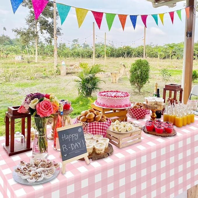 4Pcs Easter Plaid Tablecloths Plastic Disposable Rectangle Pastel Checkered Table Cover for Spring Easter Picnic Baby Shower Birthday Party Decorations, 51 x 86 Inch
