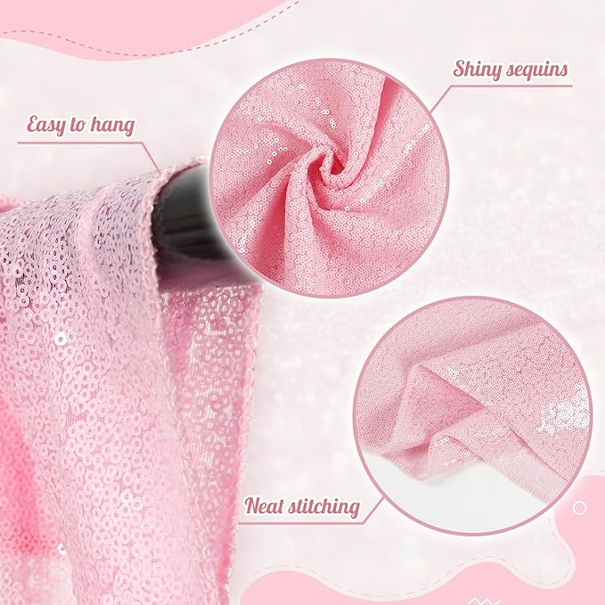 PartyDelight Pink Sequin Backdrop 20x10ft - Extra Wide High Density 3mm Sequin Background with 4-Inch Rod Pocket, Sparkly Panoramic Stage Curtain for Large Gala & Corporate Events