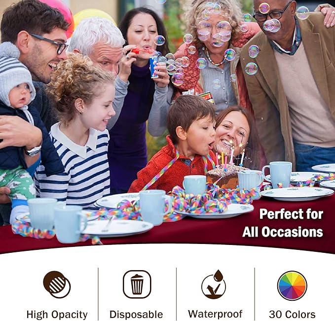 Exquisite Party Solids 6-Pack Premium Plastic Tablecloth 54in. x 108in. Rectangle Plastic Table Cover - Burgundy
