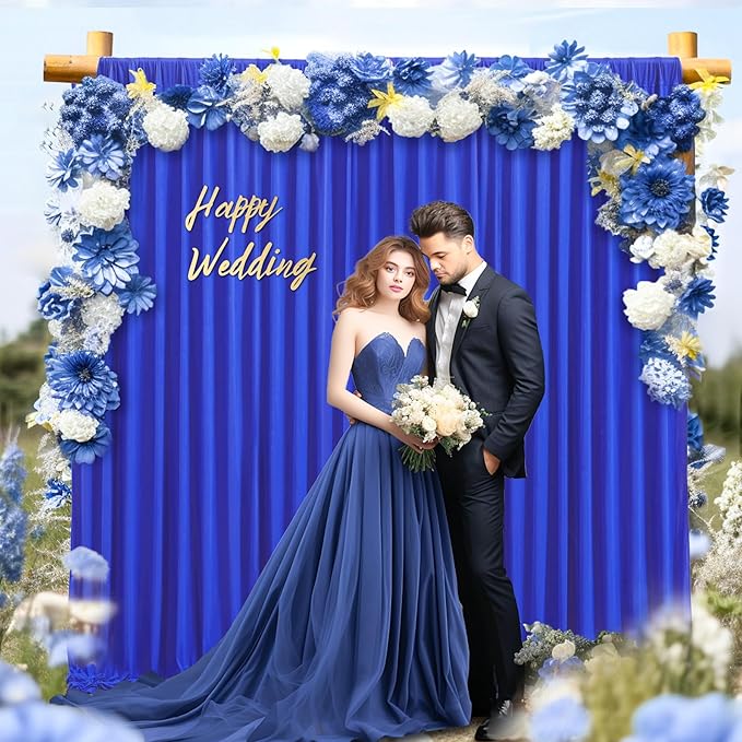 40x10FT Royal Blue Backdrop Curtains for Wedding Parties, Wrinkle Free Polyester Photography Backdrop Drapes for Baby Shower Birthday Parties Stage Background Stand Decorations 4x10ft,10 Panels