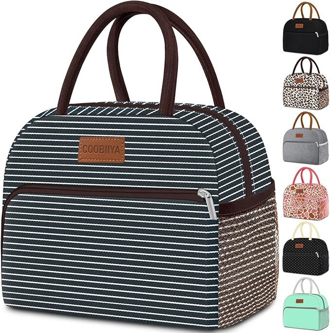 Coobiiya Lunch Bag Women, Lunch Box for Women Adult Men, Small Leakproof Cute Lunch Tote Large Capacity Reusable Insulated Cooler Lunch Container for Work/Office/Picnic/Travel-Stripe