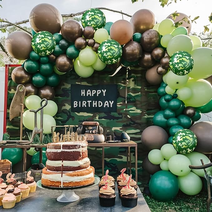 Camouflage Balloon Arch Kit,Camo Drak Green Avocado Green Black Balloons for Boys Kids Soldier Birthday Hunting Party Camping Jungle Safari Theme Baby Shower Party Decorations