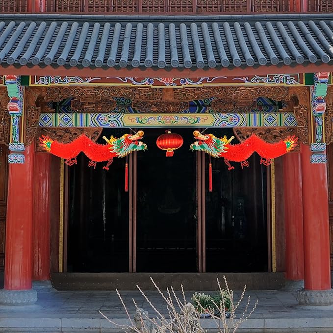 Bememo 6.6 Feet 3D Chinese New Year Dragon Decorations Hanging Paper Dragons Garland Lunar New Year Chinese Spring Festival Lantern Festival Decorations