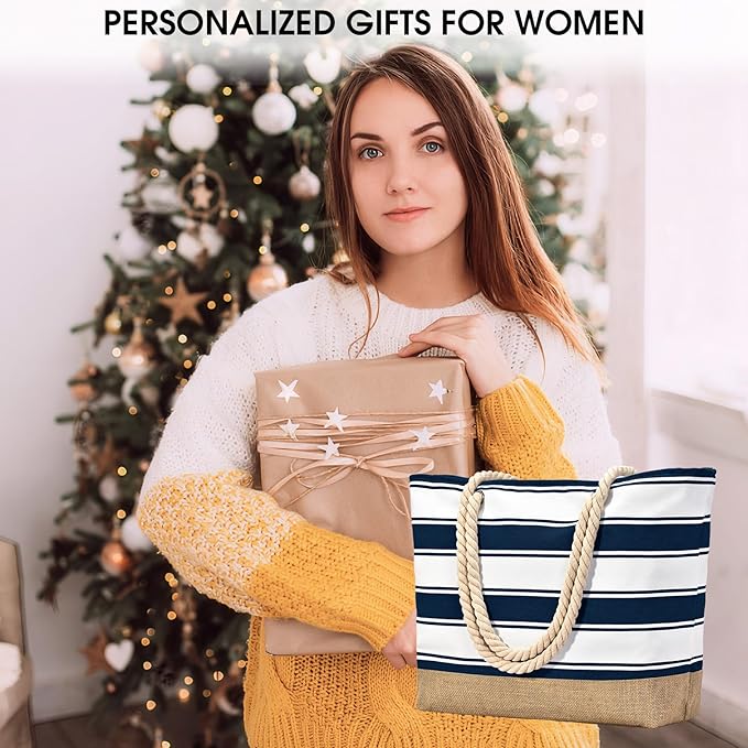 Becokan Beach Bags for Women Large Canvas Beach Tote Bag Beach Bags Waterproof Sandproof Swim Pool Bag Travel Essentials