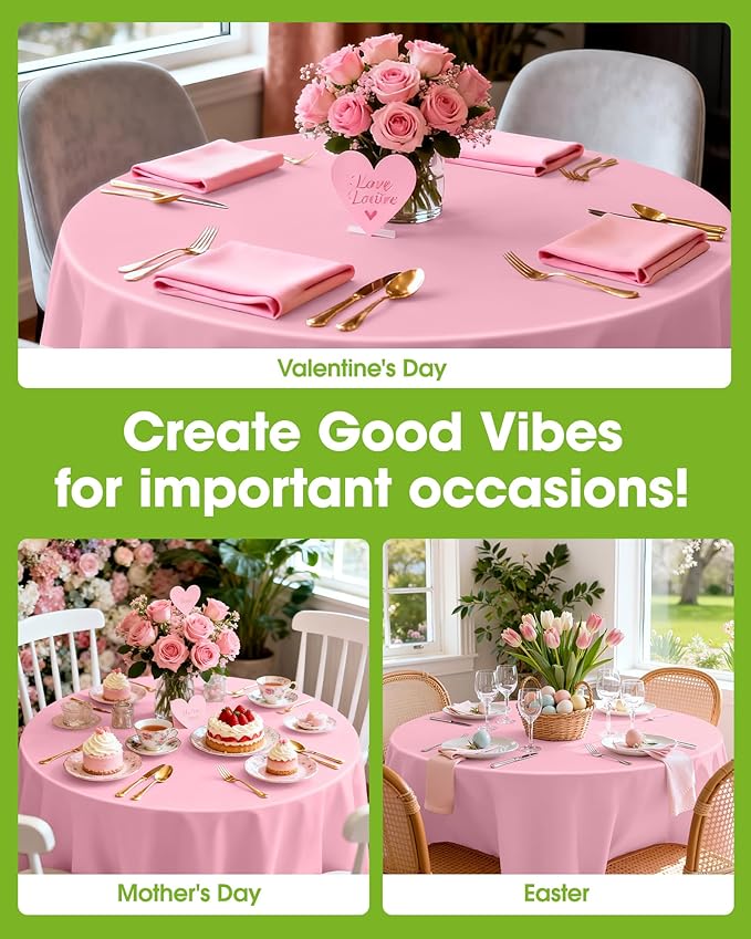 Pureegg Plastic Table Cloth Disposable 8 Pack, 84'' Round Table Cloths, Easter Party, Valentines, Mothers Day Decorations, Tablecloths, Round, Pastel Plastic Cover, Leakproof & Sturdy, Pink