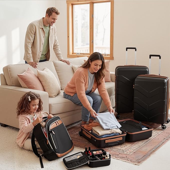 TILYMOL Luggage Sets 5 Piece - Expandable Suitcase Set with TSA Lock & Spinner Wheels, Lightweight PP Hardshell Travel Luggage for Men Women, Black