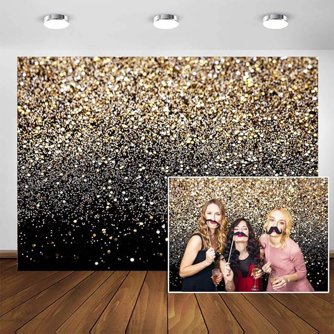 CYLYH 7X5ft Black and Gold Backdrop Golden Spots Backdrop Vintage Astract Glitter Background Wedding Adult Baby Children Holiday Party Backdrop