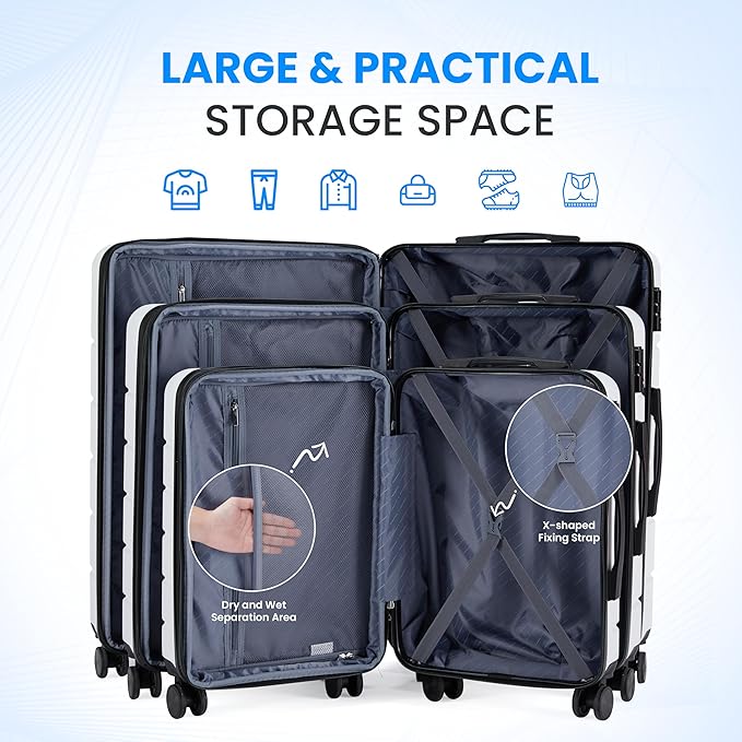Simple Deluxe 20/24/28 Inch Expandable Hardside Carry On with Spinner Wheels & TSA Lock, ABS Hard Shell Lightweight Rolling Luggage Suitcase, White