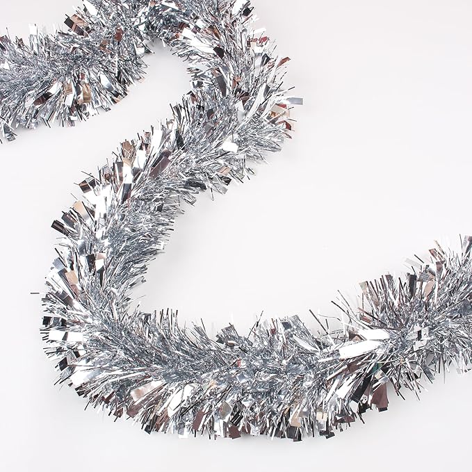 33FT Christmas Tinsel Garland,Silvery Shiny Metallic Foil Decorations for Parade Floats, Halloween, Christmas Tree, New Year Parties,Birthday Party,Indoor and Outdoor Disco Party Supplies
