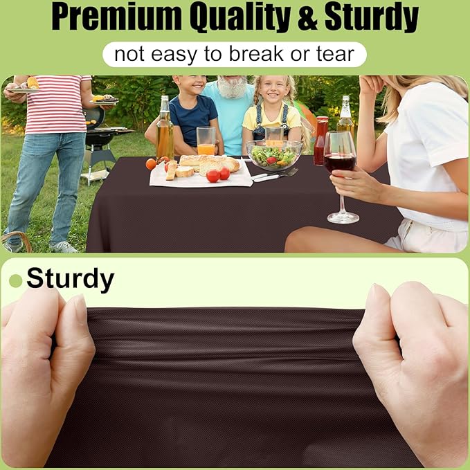 Smiry Disposable Table Cloth - 12 Pack, 54 x 108 Inch Waterproof Rectangle Tablecloths for Parties, Decorative Plastic Table Cover, Leakproof & Sturdy, Coffee