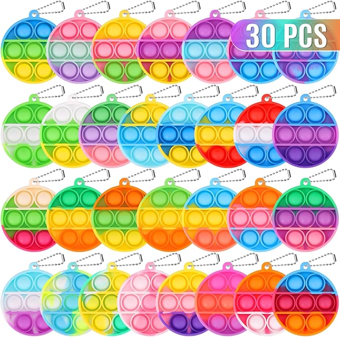 Kids Party Favors Fidget Toys Bulk 30 Pack Mini Pop Fidget Keychain Its, Birthday Party Favors for Kids 4-8,8-12 Year Small Kid Classroom Prizes Fidgets It Bubbles Poppers Students Goodie Bag Stuffers
