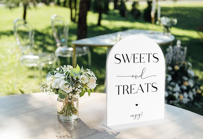 Sweets and Treats Sign, Candy Bar Supplies, White Arch Acrylic Wedding Sign, Wedding Signs for Ceremony and Reception, Bridal Shower Decorations, Centerpiece Table Decorations Party-13