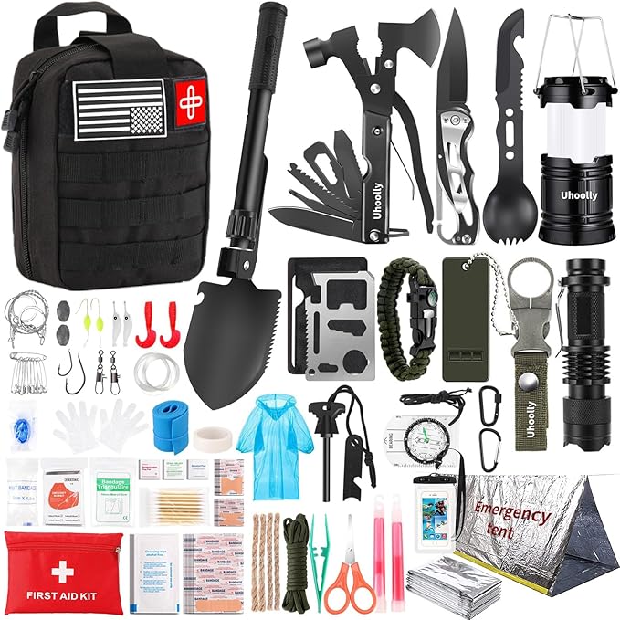 Survival Kit, Gifts for Men Women Teen Boys, 252 pcs Survival Gear and Equipment Mini First Aid Kit for Car Home, Emergency Kit with Molle System for Earthquake, Outdoor Adventure, Car Travel