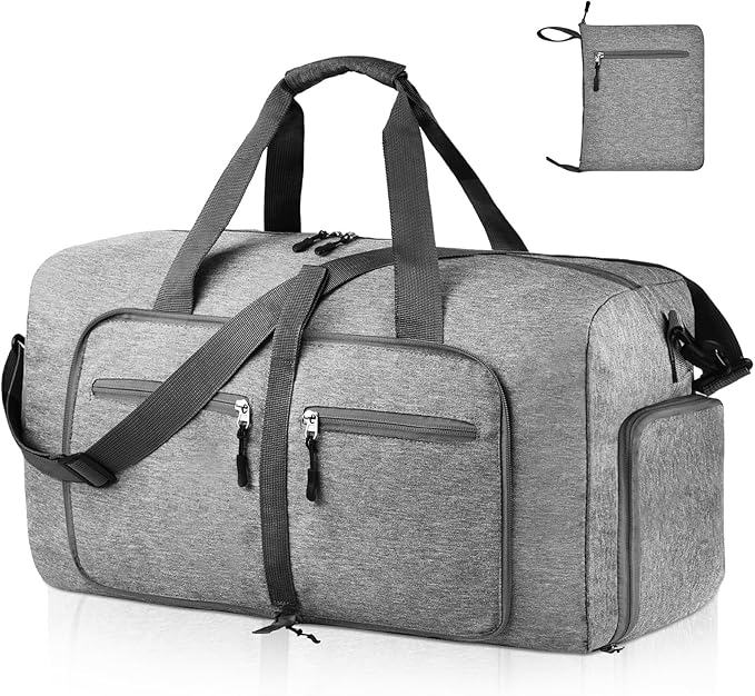 Dimayar 40L Travel Duffle Bag - Foldable Duffel Bag with Shoes Compartment - Overnight Bags Waterproof & Tear Resistant(Gray)