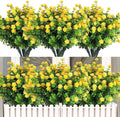 RECUTMS 12 Bundles Outdoor Artificial Flowers UV Resistant Fake Boxwood Plants, Faux Greenery for Indoor Outside Hanging Plants Garden Porch Window Box Home Wedding Farmhouse Décor（Yellow）