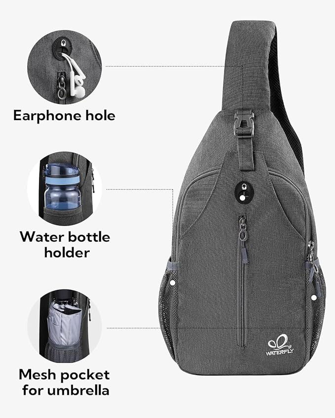 WATERFLY Small Hiking Sling Bag: Crossbody Sling Backpack Chest Bag Daypack for Men Women with Skin-Friendly Shoulder Strap