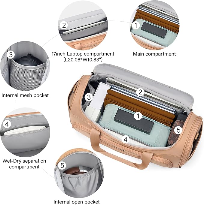 Hanke Carry On luggage Bags for Travel, Large Foldable Duffle Bag for Travel, Softside Lightweight Travel Bag Carry On Bags for Airplanes Women, Travel Tote Bags for Women Men.（Pink）