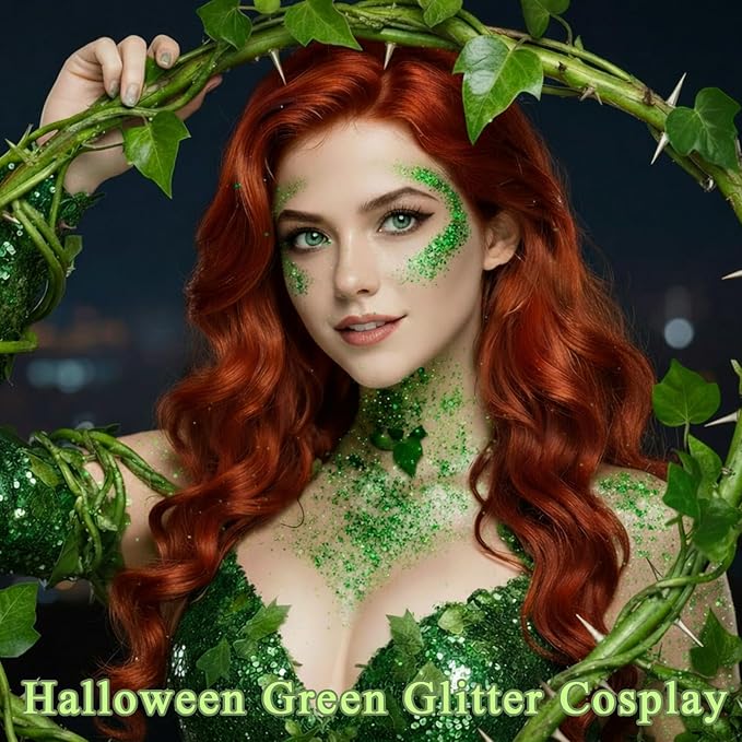 Green Face Hair Glitter,St Patricks Day Holographic Shamrock Green Body Glitter,Rave Music Festival Accessories,St Patrick's Day Outfit for Women,Halloween Cosplay Shimmer Makeup