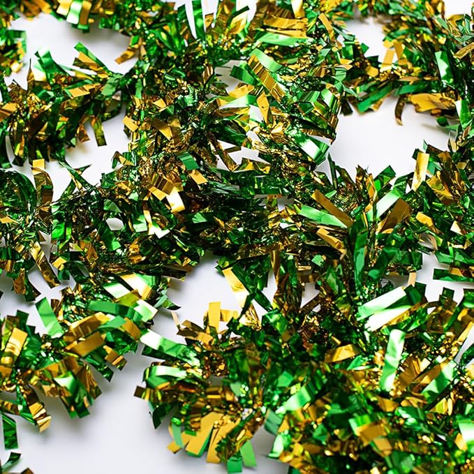 Anderson's Metallic Green & Gold Tinsel Twist Garland, 25ft Holiday Decoration, Christmas Tree Trim, Parade Float Decor, Party Supplies, Halloween, Graduation, Indoor/Outdoor Event Garland