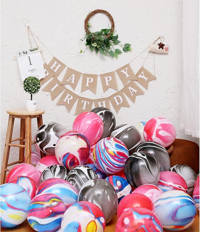Rainbow Tie Dye Balloons - 50 PCS 12 Inch Marble Agate Latex Swirl Hippie Party Balloons for Tie Dye & Christmas Birthdays