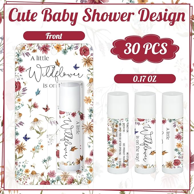 30 Pack a Little Wildflower Baby Shower Games Prizes Gifts Bulk Wildflower Lip Balms Favors for Winners Boys Girls Gender Reveal Favors Decorations Halloween Baby Shower Thanksgiving Gift Bags Stuffer
