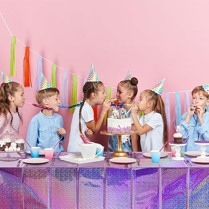 4 Pack Iridescent Light Purple Plastic Tablecloths Shiny Disposable Laser Rectangle Table Covers Holographic Foil Tablecloth Iridescent Kpop Birthday Bridal Wedding Party Decoration, 54 x 108 Inch