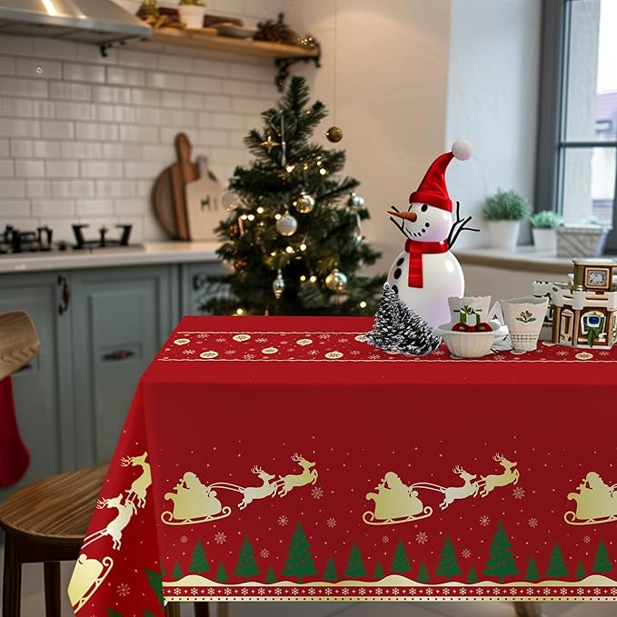 Christmas Tablecloth,2 Pack Disposable Plastic Tablecloths for Rectangle Tables 54"x108",Christmas Decorations,Red Reindeer Table Cloths for Home,Dinner,Xmas Table Cover for Outdoor,Picnic,Birthday