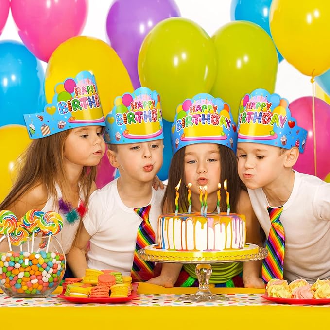 Yunsailing 36 Pcs Happy Birthday Crowns for Kids Paper Birthday Hat Crowns for Classroom Gifts Kids' Party(Blue)