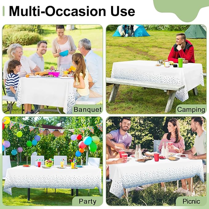 misaya 10 Packs Dot Disposable Table Cloth, 54 x 108 Inch Waterproof Plastic Tablecloth, Rectangle Navy Dots in White Table Covers for Easter, Picnic, Birthday, Party