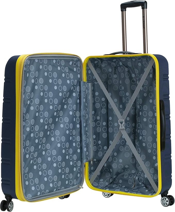 Rockland Melbourne Hardside Expandable Spinner Wheel Luggage, Checked Large 28", Navy