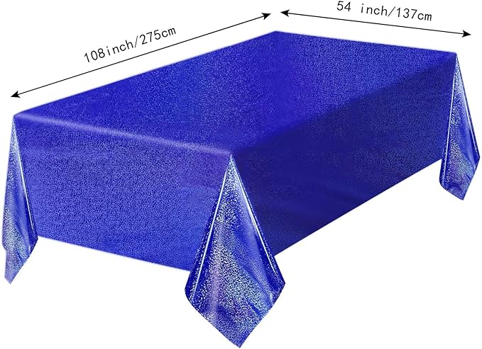 2 Pack Blue Iridescent Plastic Tablecloth Disposable 54 × 108 Inch Glitter Holographic Foil Table Cloth Plastic Laser Rectangle Table Cover for Birthday Wedding Disco Party