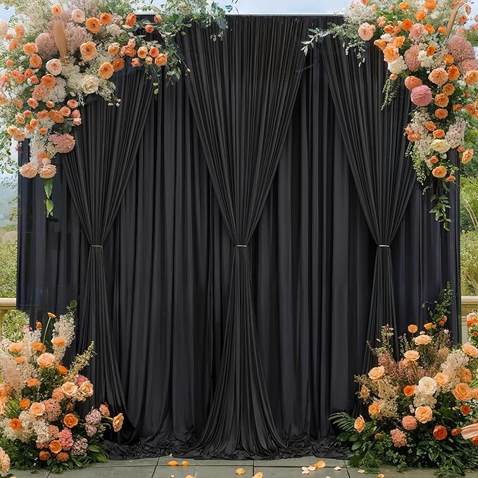 Wish Care Black Backdrop Curtain 4 Panels - Wrinkle-Free Polyester Photography Drapes for Wedding & Party - 16 X 10FT
