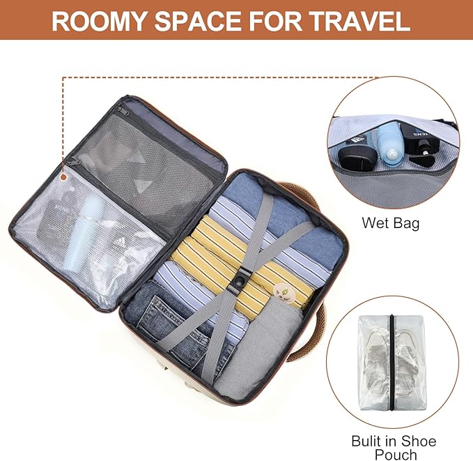 Travel Backpack for Women Airline Approved Carry On Backpack with Shoe Pouch,TSA 15.6inch Laptop Mochila Flight Approved Personal Item Bag for Weekender Overnight Bags Bookbag Travel Essentials,Beige