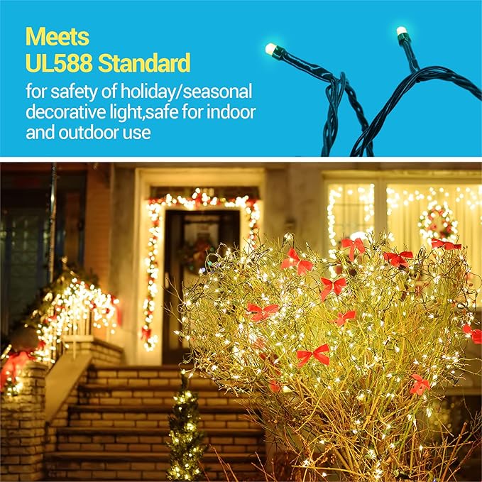 Christmas String Lights End-to-End Plug 8 Modes 108FT 300 LED IP55 Outdoor Waterproof UL Certificated Indoor Fairy Lights Garden Wedding Christma Trees Parties Decoration